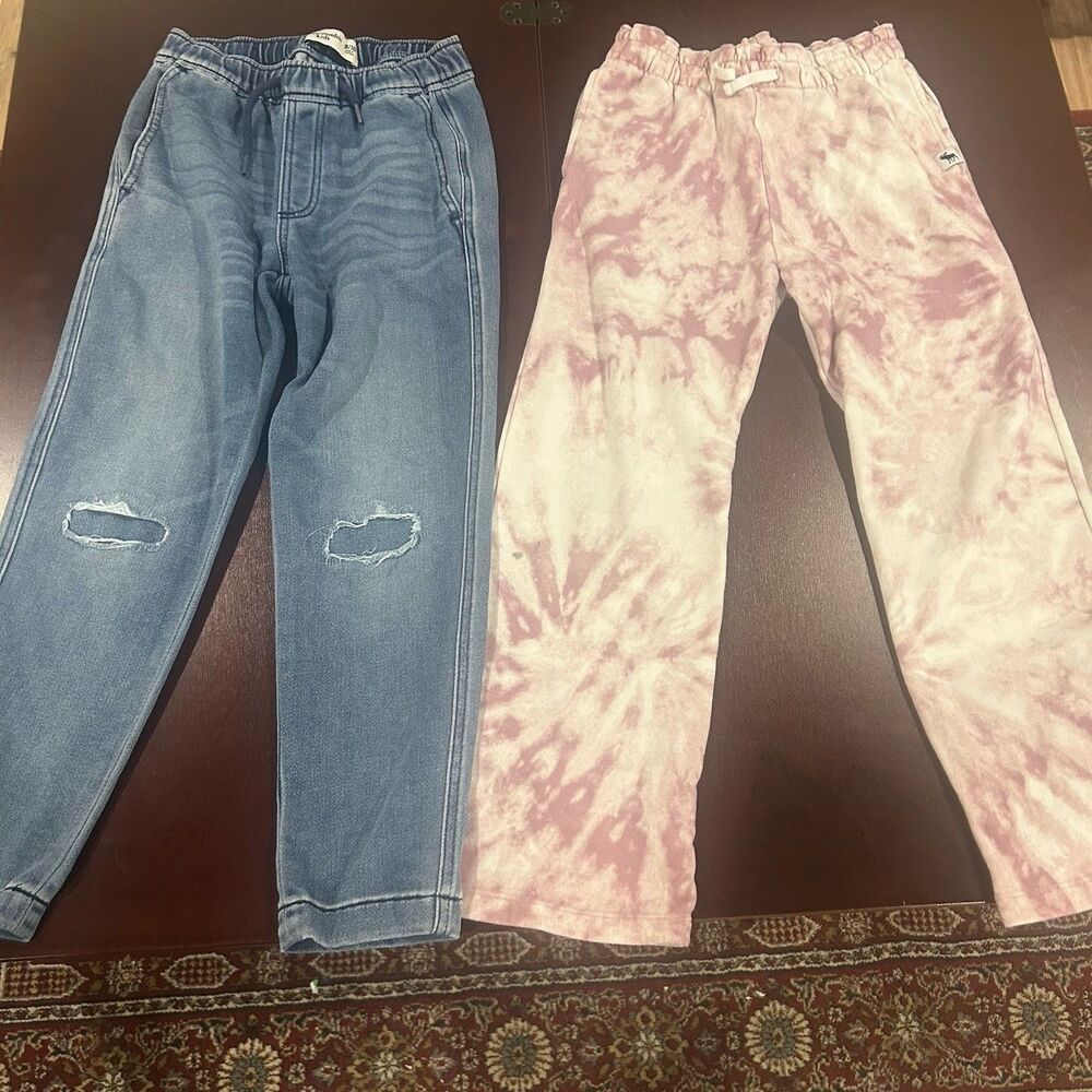 Abercrombie Kids Pants Lot 2 Girls 9/10 Elastic High Waist Jeans Tye Die Sweats